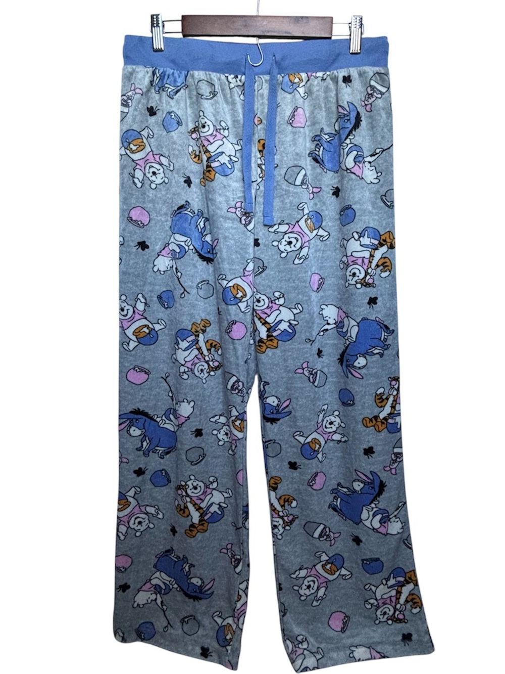 Disney Gray Winnie the Pooh Pajama Bottoms size L loungewear fleece - Picture 1 of 7
